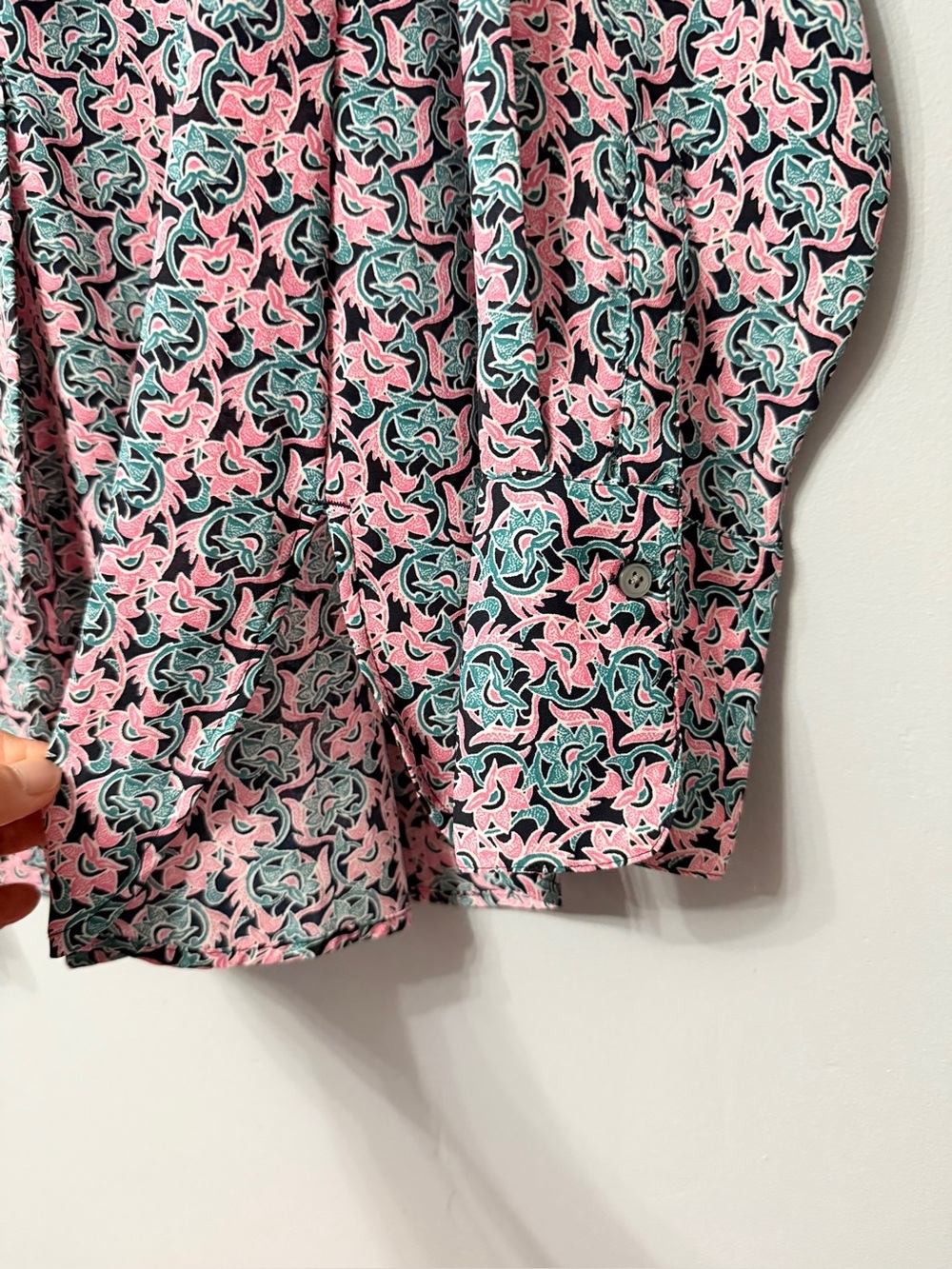 #18)  Banana Republic Pink Teal Navy Floral Print Blouse - Picture 5 of 7